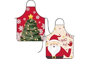 Qpout Paquete de 2 delantales de Navidad, árbol de Navidad de Papá Noel, cena de Navidad, cocina de cocina, delantales, para hombres, mujeres, adultos, disfraz de fiesta de Navidad