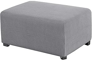 uyeoco Copri Pouf Elasticizzato Rettangolare Elasticizzato 80/90/100/120, Copertura Ottomana Fodera per poggiapiedi Tinta Unita Lavabile(Grigio Chiaro,74-86cm)