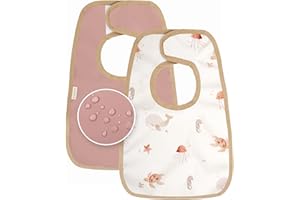 MIMUSELINA | Lot de 2 Bavoirs Bebe Imperméables | Bavoir Maternelle Facile à Enfiler | Grand Bavoir Bébé pour Repas | Puericulture Bébé | Bavoirs Enfant Reutilisables | Fabriqué en Espagne