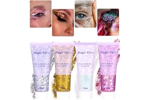 TIDEVAN 4 Stück Body Glitter Gel 50ml Make Up Glitzer Chunky Glitter Liquid Glitzer Gesicht Festival Glitzer Gesicht, Glitzer Flüssiger für Gesicht Haare Lippen Nägel Make Up Kosmetik Festival Party