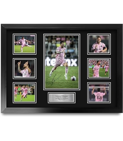 Photo A4 Signée Messi, Neymar, Mbappé PSG - Support Montage Noir - Décoration Fan Football