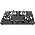 Faber Hob 4 Burner | Auto-Ignition | Spillage Proof | HOB SUPERIA HT654 BR AI | Concealed Chamber | Metal Knobs | Pan Support | Black Glass Finish |5 Yr Warranty on Burner & Glass | 1 Yr comprehensive