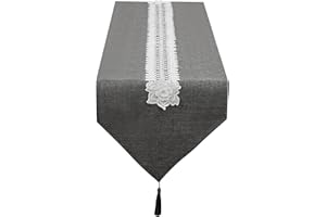 SANLEHAUSE Camino de Mesa de Lino Gris 40 x 180 cm Moderno, Camino de Mesa con Borlas Bordadas, Liso, Elegante y de fácil Cuidado para Mesa de Comedor, Mesa de Centro, Restaurante, Decoración