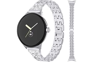 Miimall Metall Armband Kompatibel mit Google Pixel Watch 2/1 Armbänder, Glitzer Bling Strass Diamant Damen Metall Ersatz Band für Google Pixel Watch 2 2023/ Pixel Watch 2022-Silber