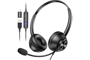 New Bee Cuffie con Microfono per PC, Cuffie con Microfono, cuffia per PC con USB-A e USB-C, per call center/conferenze telefoniche/chat Skype/corsi online