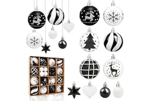 Aitsite 38 bombek bożonarodzeniowych, czarno-białe, odporne na pękanie, dekoracje choinkowe, duże bombki bożonarodzeniowe, wiszące dekoracje świąteczne na Boże Narodzenie, przyjęcie, do domu, 38 szt