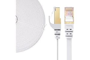 Elfcam® Kabel sieciowy Ethernet 5m RJ45, Cat 7 STP 100% miedziany, płaski kabel, 32 AWG, biały (5M)