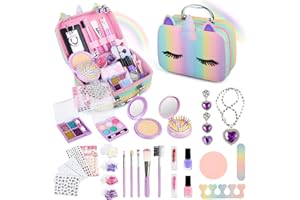 KIZMYEE Zestaw do makijażu dziecięcego dla dziewczynek, 30 sztuk, zmywalny, zestaw do makijażu dla dzieci, pudełko na makijaż dla dziewczynek, zabawki do makijażu na Halloween, Boże Narodzenie, prezenty