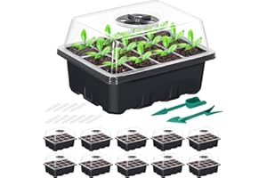 Fippy 10 Stück Zimmergewächshaus Anzuchtkasten, Mini Gewächshaus Anzuchtkasten 120 Zellen Anzucht Sämling Starter mit 10 Pflanzenetiketten, für Sämling Pflanze, Schwarz