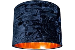 Modern and On-Trend Vivid Midnight Blue Crushed Velvet Fabric 8" Table or Pendant Circular Drum Lampshade with Shiny Copper Inner | Perfect for Residential or Commercial by Happy Homewares