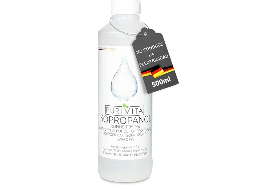PURIVITA® Alcohol Isopropillico 99,9% [500ML] - Isopropyl Alcohol - Isopropanol de Limpieza para Hogar, Industria & Electróni