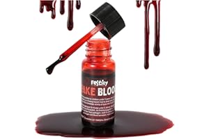 Festicy Autentyczna sztuczna krew, 15 ml, realistyczna sztuczna krew z pędzelkiem do aplikatora, edycja 2024, Halloween, kostium wampira i zombie, zmywalny, bezpieczny, sztuczna krew do ubrań, skóry