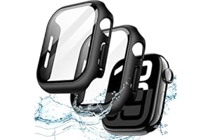 JETech Waterproof Case with Screen Protector for Apple Watch Series 11/10 46mm, Built-in Tempered Glass Film Hard PC Bumper Full Protective Cover, 2 Pack (Black)