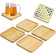 4 PCS Mosaic Bamboo Coasters, 9 cm Square Fillable Coasters, Small Bamboo Tray, Blank Mosaic Coasters Base, Coasters for Drink, DIY Mosaic Crafts, Home Office Decoration, Small Plant Trays