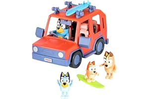 Bluey Heeler Family 4WD Vehicle and 4 Figure Pack, 2.5-3 Inch Figures, 2 Surfboards Accessories and Stickers Amazon Exclusive