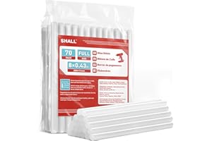 SHALL Barras de pegamento caliente de tamaño completo, 11 mm x 200 mm x 70 unidades, aptas para pistolas de pegamento para todo tipo de clima, multiusos, aptas para manualidades de niños y adultos