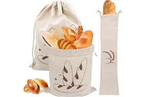 Pizsieat 3 Piezas Bolsa Pan de Lino 30 x 40cm +15 x 66cm Bolsa de Pan Reutilizable Bolsa Pan Tela con Cordón para Pan Baguette Frutas Nueces
