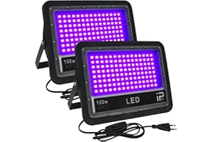CREATESTAR Lumiere Noire 100W, LED Lumiere Noire Extérieur Lot de 2, 395-405nm Projecteur Lumière UV, Etanche IP66 Lumiere Noire Soiree Fluo pour Glow Party,Neon Fête,Body Painting