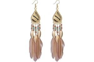 fdsmall Earrings for Women Faux Feather Ear Stud Bohemian Fringe Tassel Long Drop Dangle Jewelry