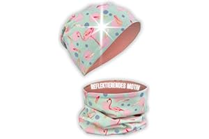 HECKBO 360° Reflektor Kinder Mütze & Loop Schal Set - 95% Baumwolle - weiches & pflegeleichtes Stretch-Material - Beanie Frühling Herbst Winter (48-54cm)