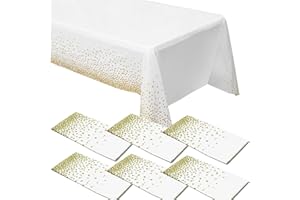 ZeriTlolen 6 Pack Gold Dot Tablecloths for Rectangle Tables, 54" x 108" White Plastic Tablecloths Disposable Waterproof Party Table Cloths Gold Dot Confetti Table Cloth for Outdoor Birthday Party