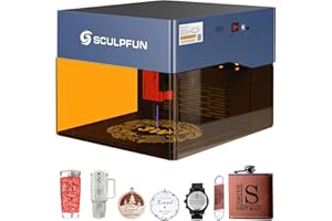 SCULPFUN iCube 3W Mini Desktop Laser Engraver, Laser Engraving Machine with 0.02mm Focus, 10000mm/min High-Speed, Laser Cutter with Smoke Filter, Eye Protection Shield, Engraving Area 130x130mm