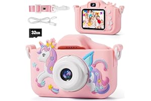 FIVAVA aparat cyfrowy 1080p HD, aparat dziecięcy, z kartą 32 GB, dla dzieci w wieku 3-12 lat, prezent urodzinowy, Boże Narodzenie, zabawka, różowy
