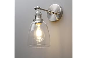 Phansthy Industrial Retro Style Wall Lights Bell Shaped Clear Glass Shade Vintage Wall Sconces E27 Bulbs Indoor Light Loft Bar Kitchen Lamp Bedroom Vanity Mirror Lighting (Brushed)