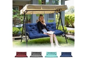 JOOMIE 2-3 Seater Thick Garden Bench Cushion, Waterproof Patio Swing Cushion with Backrest, Outdoor Sun Lounger Sofa Swing Hammock Porch Pad Mat with Ties Straps for Canopy Furniture, (Blue,152x102cm)