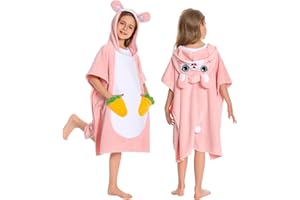 OLAOLA Poncho de Bain à Capuche pour Enfants Serviette de Plage Microfibre Peignoir à Langer Serviettes de Bain Absorbantes pour Enfant Poncho de Natation pour Garçons Filles 3-12 Ans, Lapin