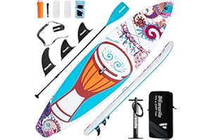BAUDELIO Paddle board, 10’6 x 33" x 6" Ultra-Wide Inflatable Paddle Board for Adults, Lightweight SUP Board with Backpack, Pump, Waterprrof Phone Case Repair Kit for Yoga, Fishing, Surfing