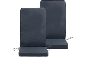 BEAN BAG BAZAAR Veeva Outdoor High Back and Seat Cushion, Garden Chair Seat Pad, Water Resistant Chair Cushion, Waterproof Material, Outdoor Cushions for Chair Patio Furniture (Charcoal Grey, 2)