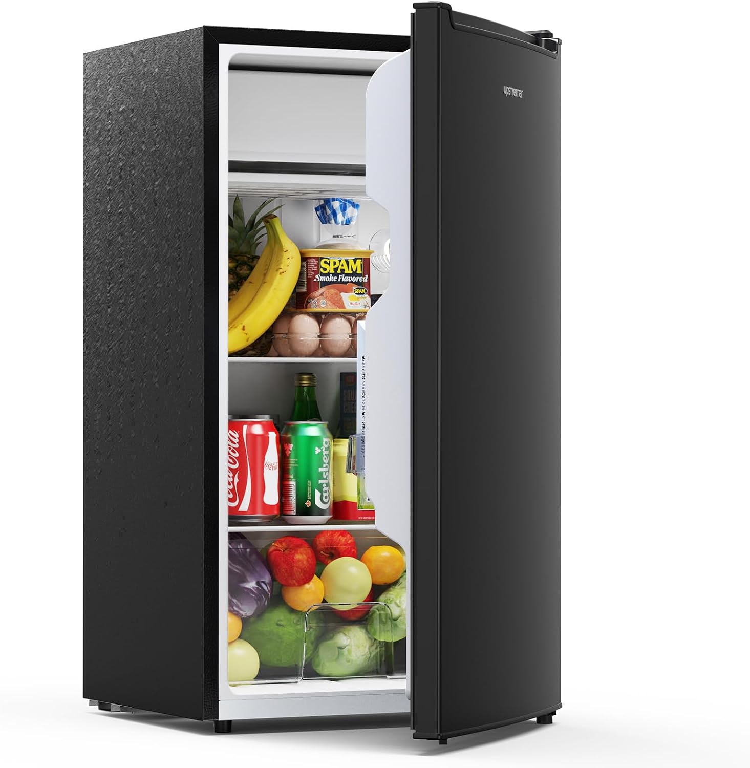 Upstreman 85L Frigorífico Sin Congelador, 0-12°C 5-niveles Regulación de Temperatura, LED-Beleuchtung, 39 dB Silencioso, Energéticamente Eficiente para Dormitorio, Oficina, Cocina, CR85-Negro