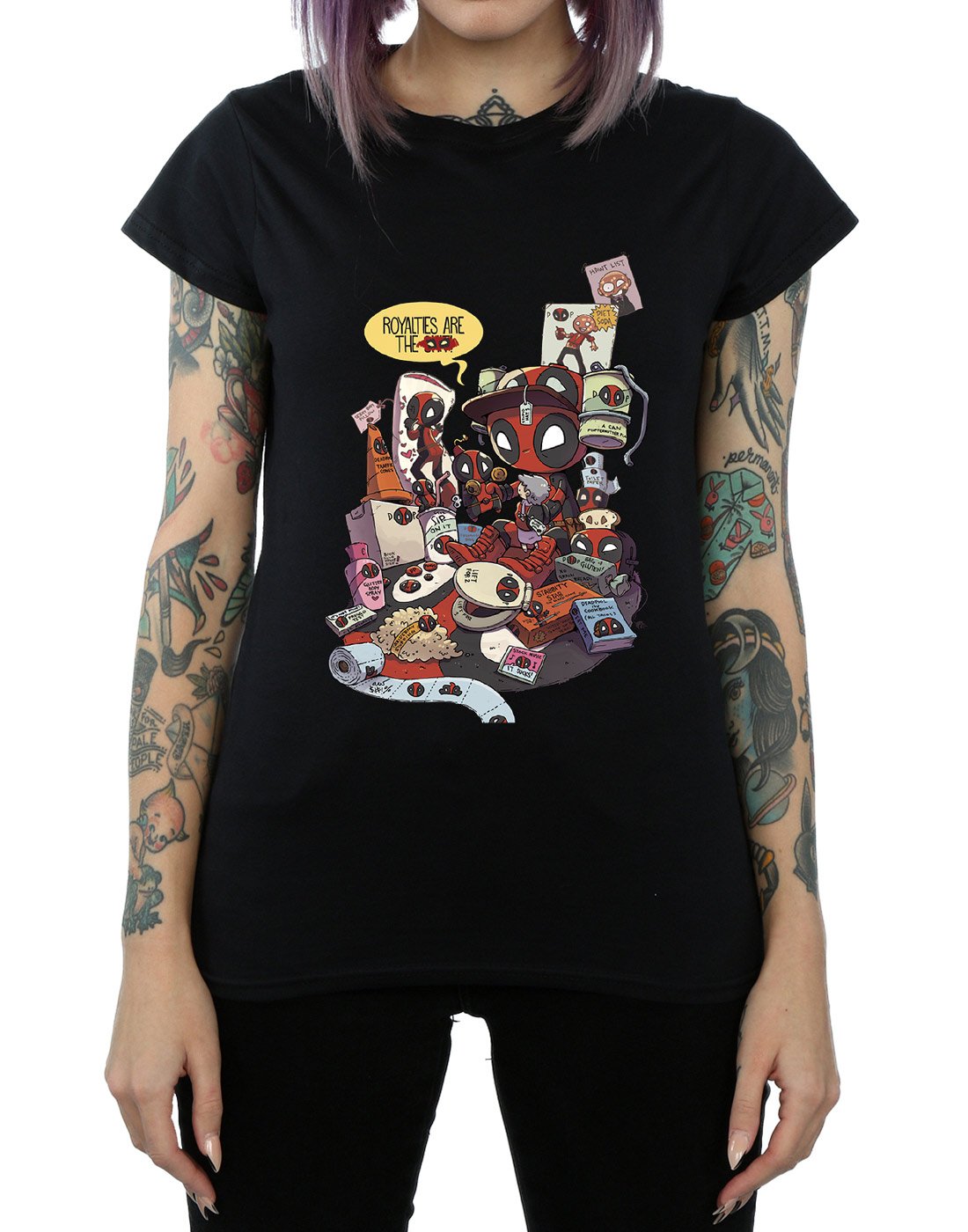 Marvel-Damen-Deadpool-Merchandise-Royalties-T-Shirt-Schwarz-Medium