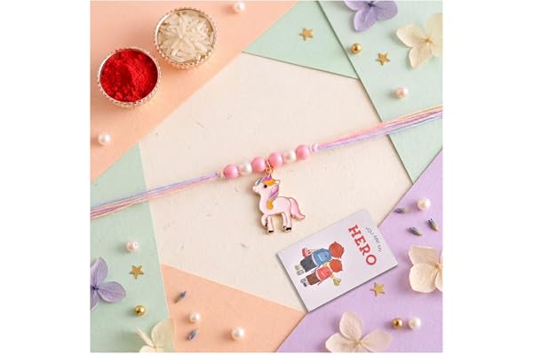 ascension Unicorn Kids Rakhi with You Are My Hero Fridge Magnet & Roli Chawal Tilak Set | Cute Cartoon Designer for Boys & Gi
