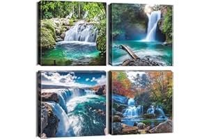 Sungeek 4 Teilig Leinwandbilder mit Holzrahme, Leinwanddruck Bilder 30 x 30 cm, Moderne Wandbilder Kunstdruck Wand Dekoration für Wohnzimmer Schlafzimmer Home Büro Esszimmer (Wasserfall)