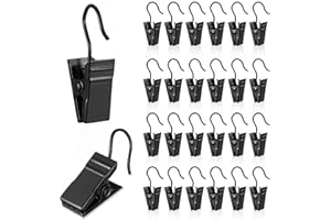 QUEEKAY 25 Pieces Stainless Steel Curtain Clip Hooks Shower Curtain Black Metal Clip Hooks Light Hangers Wire Holders for Home Bathroom Photo Decors
