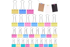 HIQU AND HIST 75 Stück Foldback Klammern Set, 15mm/19mm/25mm/32mm Binder Clips Büroklammern Bunt, Vielzweckklammern Dokumenten Clips,Metall Klammern Papierklammern für Schule Bürobedarf Briefpapier Notizen