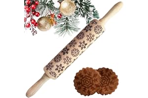 Mattarello Legno Natale, XiXiRan Mattarello Decorativo Natalizio, Mattarello Incisione, Embossing Rolling Pin, Mattarello in Rilievo per Biscotti, Rolling Pin Christmas, Goffratura Mattarello