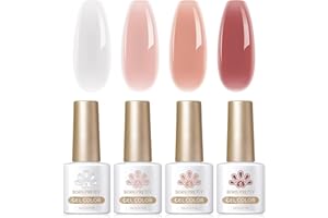 ‎BORN PRETTY Born Pretty UV Nagellack Jelly Weiß Nude Rosa - Gel Nagellack UV Natur Kristall Transparent UV Lack Pfirsichdunst Serie Maniküre und Nagelkunst DIY zu Hause 4PCS