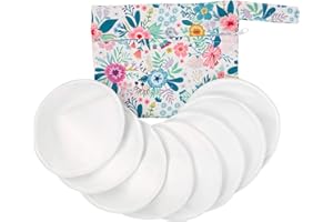 SOARWG KIDS Organic Bamboo Nursing Breast Pads, OEKO-TEX100 Reusable Cotton Breastfeeding Nipple Pads for Maternity, 8pcs Washable Pads with Laundry and Storage Bags Soft, Ultra-Absorbent