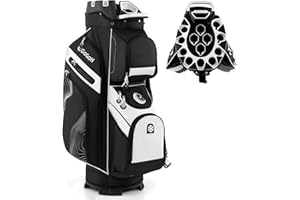 COSTWAY Bolsa Golf con 14 Divisores, 9 Bolsillas de Cremallera, Nevera de Bolsillo, Correa Acolchada, Soporte de Paraguas y Capucha de Lluvia, Bolsa Carro para Palos Golf Unisex