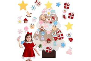 YAYAFUNFUN DIY Felt Christmas Tree for Kids Toddler,3.28ft Interactive Montessori Funny Felt Christmas Tree Decorations,White Velcro Xmas Tree with 30 Ornaments for Kids Xmas Gift Home Door Wall Window Hanging ﻿