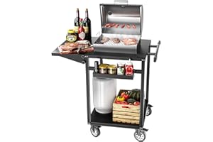 VELPAX Outdoor Grill Dining Cart, Doubl-Shelf BBQ Grill Cart, BBQ Movable Food Prep Table, Portable Modular Carts with 4 Wheels for Kitchen, Pizza Oven, Patio Grilling Backyard