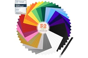 moinkerin 52 Feuilles Vinyle Thermocollant avec Pince 30.5X25.4cm Flex Thermocollant pour Tissu pour Toutes Machines de Découpe pour T-Shirts Vêtements Chapeaux（20 Couleurs）