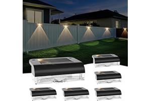 AGOTD Lampy Solarne Zewnętrzne LED, 6 Sztuk, IP65 Wodoodporne, Ciepłe Białe, Dekoracyjne Oświetlenie Ścienne do Ogrodu, Płotu, Balkonu i Tarasu