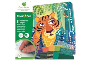 Mosaïques autocollantes pour enfants - 3 tableaux Jungle - Loisir créatif - Stick & Fun - Dès 5 ans - Sycomore - CRE7006