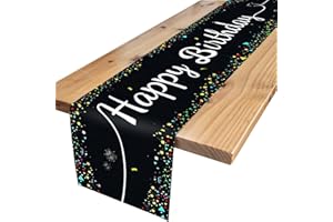 Fosdaling Tischläufer Geburtstag, Bunt Happy Birthday Tischdecke, Geeignet für die Kinder Geburtstags Party Deko von Jungen und Mädchen (Schwarz)