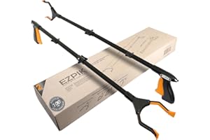 EZPIK® Pinza para Coger Objetos de 100 cm - Mano Extensible con Imán Telescópico para Personas Mayores, Minusválidos y Ancianos - Para Recoger Basura y Fruta [Negro, Pack de 2]