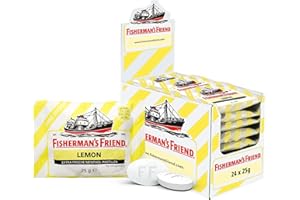 ‎FISHERMAN'S FRIEND Fisherman's Friend Lemon, 24er Vorratsbox, Zitrone und Menthol Geschmack, zuckerfrei & vegan, Bonbons für frischen Atem, 24 x 25g